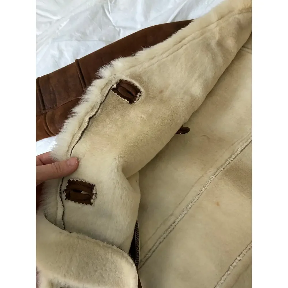 Women’s double-breasted faux shearling wrap coat- tan - size S - Picture 5 of 12